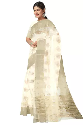Cream oof white zari woven designer saree