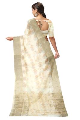 Cream oof white zari woven designer saree 2