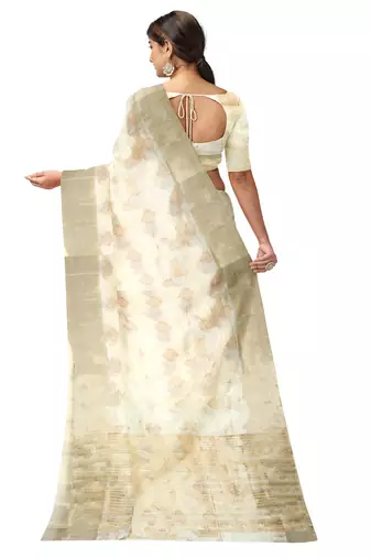 Cream oof white zari woven designer saree