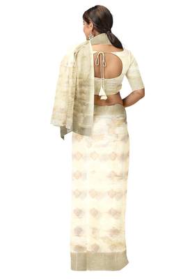 Cream oof white zari woven designer saree 4