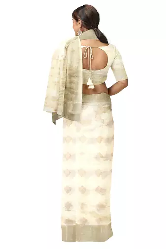 Cream oof white zari woven designer saree