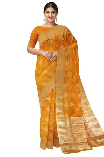 Mustard yellow zari woven designer saree