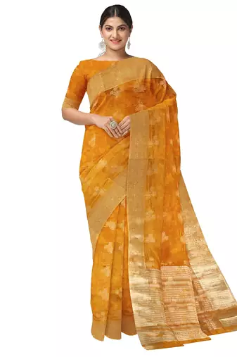 Mustard yellow zari woven designer saree