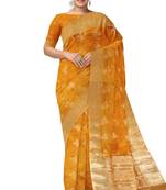 Mustard yellow zari woven designer saree