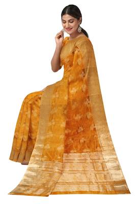 Mustard yellow zari woven designer saree 2