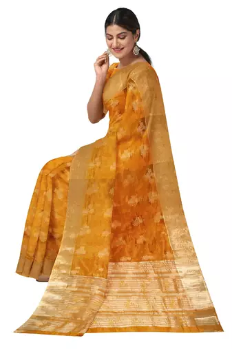 Mustard yellow zari woven designer saree