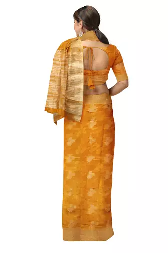 Mustard yellow zari woven designer saree