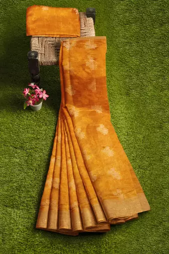 Mustard yellow zari woven designer saree