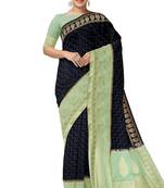 Navy blue & mint green zari woven designer saree