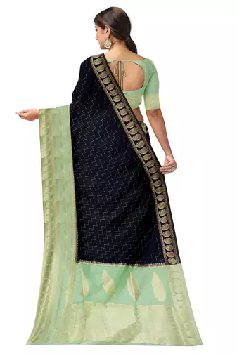 Navy blue & mint green zari woven designer saree