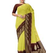Lime yellow zari woven designer saree
