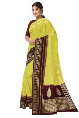 Lime yellow zari woven designer saree 2