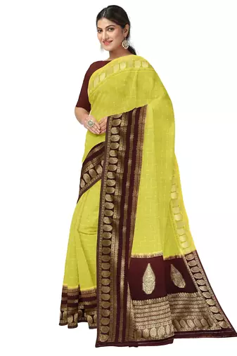 Lime yellow zari woven designer saree