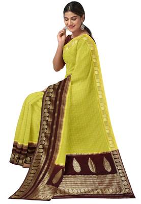 Lime yellow zari woven designer saree 3