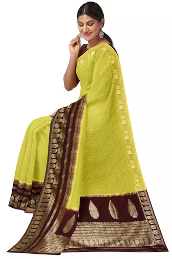 Lime yellow zari woven designer saree