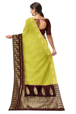 Lime yellow zari woven designer saree 4