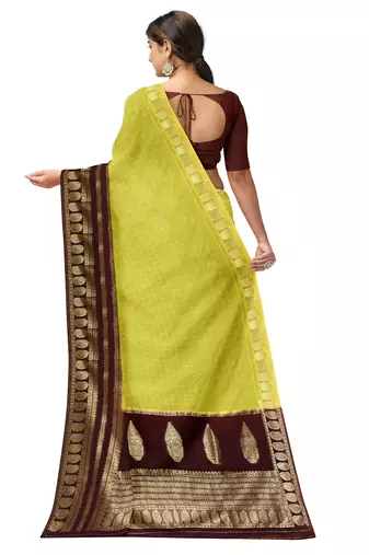 Lime yellow zari woven designer saree