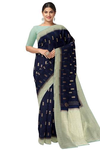 Navy blue & mint green zari designer saree