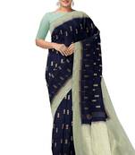 Navy blue & mint green zari designer saree