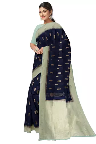 Navy blue & mint green zari designer saree