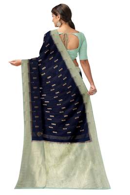 Navy blue & mint green zari designer saree 3
