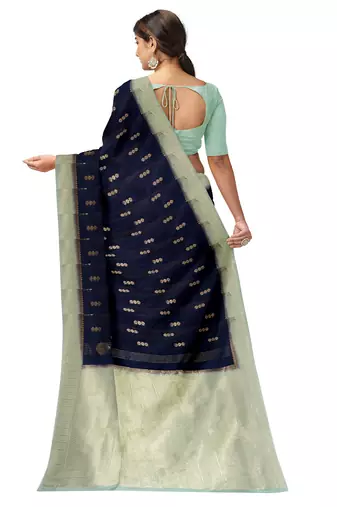 Navy blue & mint green zari designer saree