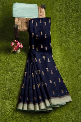 Navy blue & mint green zari designer saree 4