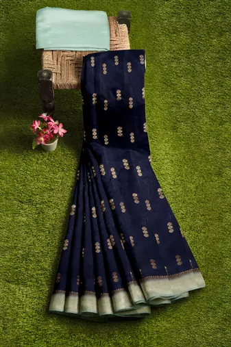 Navy blue & mint green zari designer saree