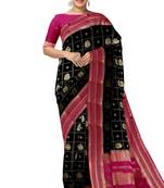 Black & rani pink zari woven designer saree