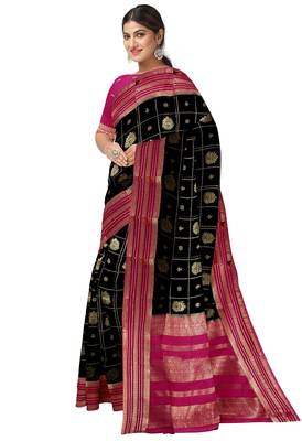 Black & rani pink zari woven designer saree 2