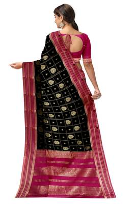 Black & rani pink zari woven designer saree 5