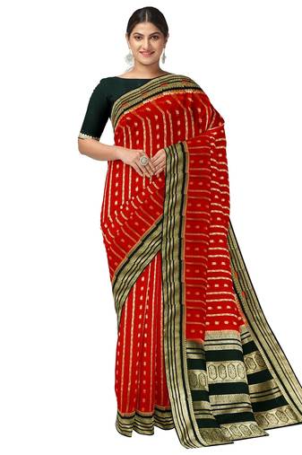 Red & black zari woven designer saree