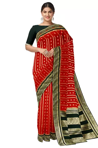 Red & black zari woven designer saree