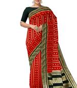 Red & black zari woven designer saree