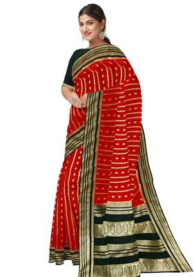 Red & black zari woven designer saree 2