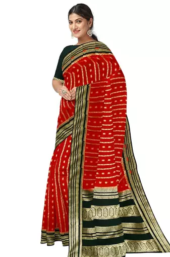 Red & black zari woven designer saree