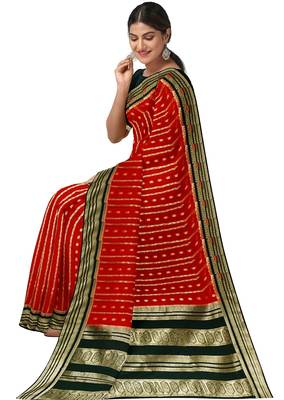 Red & black zari woven designer saree 3