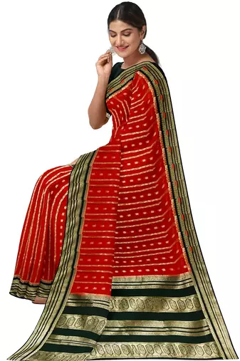 Red & black zari woven designer saree