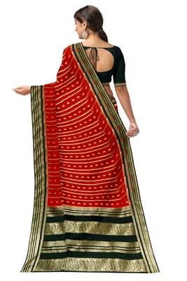 Red & black zari woven designer saree 4