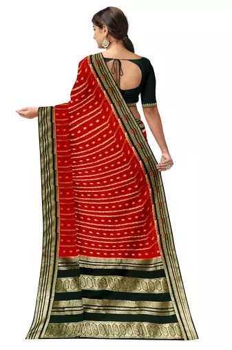 Red & black zari woven designer saree