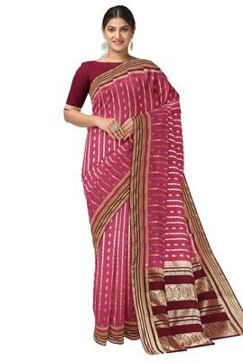 Pink & maroon zari woven designer saree 1