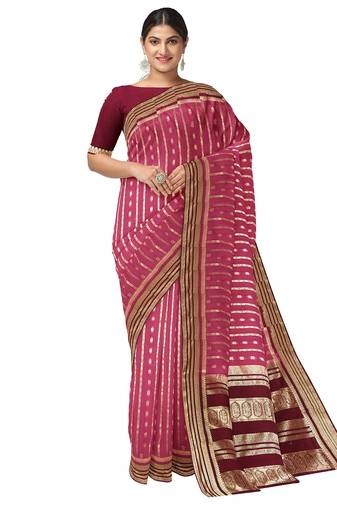 Pink & maroon zari woven designer saree