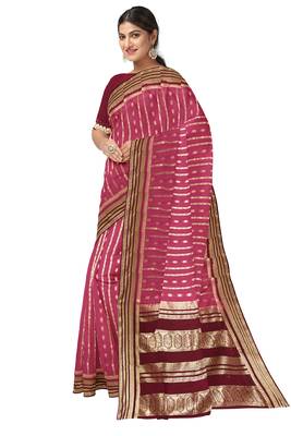 Pink & maroon zari woven designer saree 2