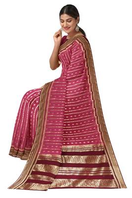 Pink & maroon zari woven designer saree 3