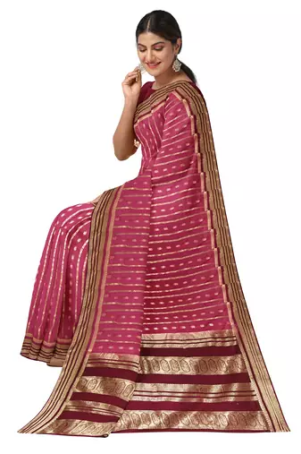 Pink & maroon zari woven designer saree