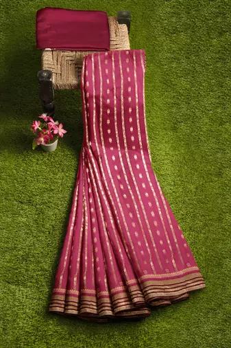 Pink & maroon zari woven designer saree