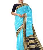 Aqua blue & navy blue zari woven traditional saree