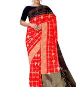 Bright red & black zari woven traditional sare