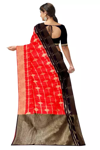 Bright red & black zari woven traditional sare