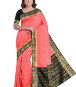 Coral pink & black zari border saree